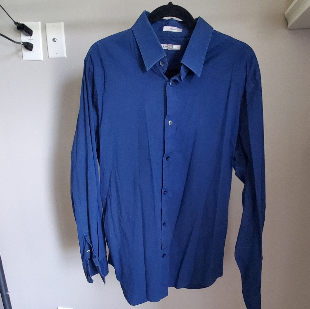 Express 1MX FITTED Royal Blue button down Shirt - Picture 2 of 6